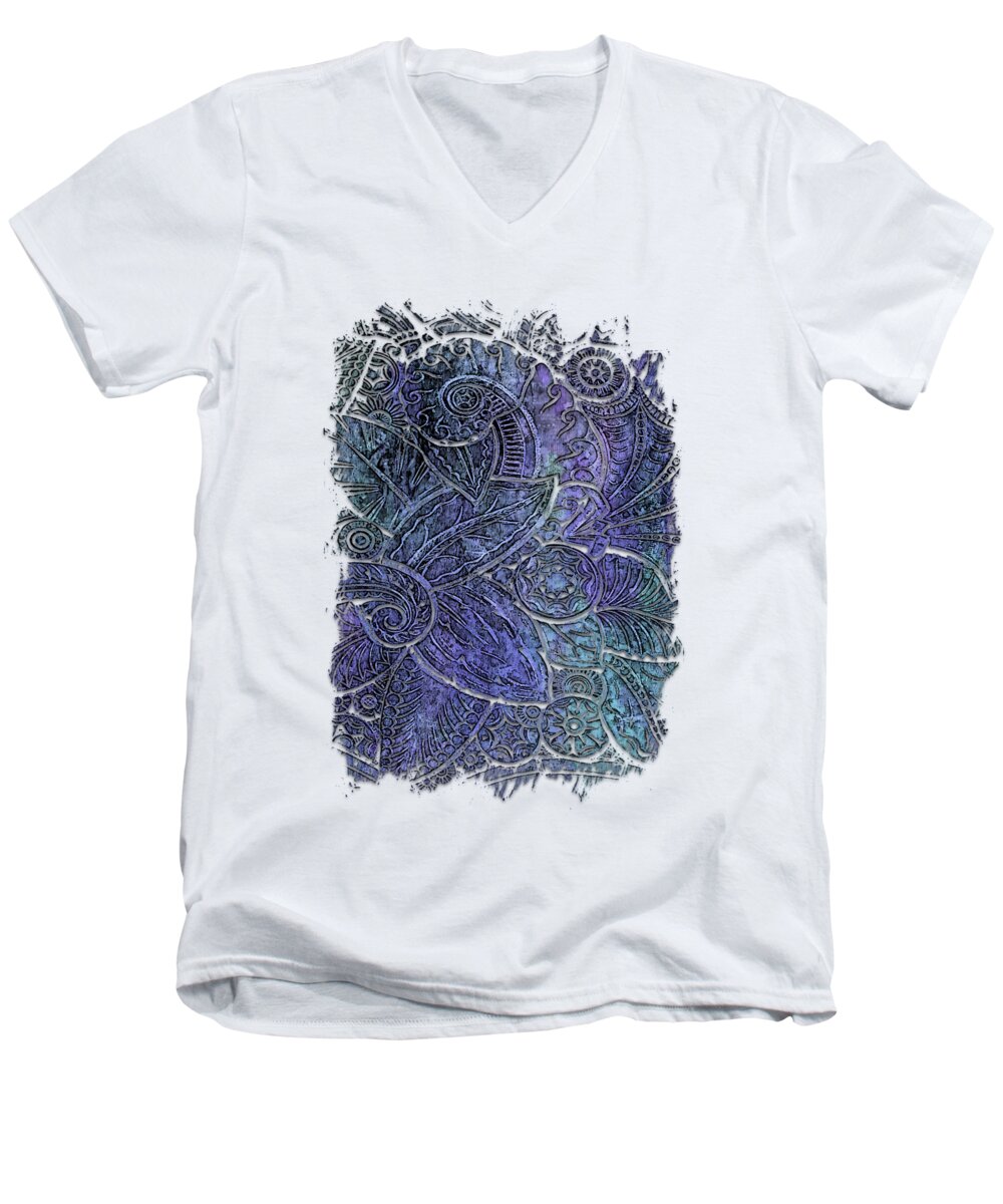 Berry Men's V-Neck T-Shirt featuring the photograph Swan Dance Berry Blues 3 Dimensional by DiDesigns Graphics