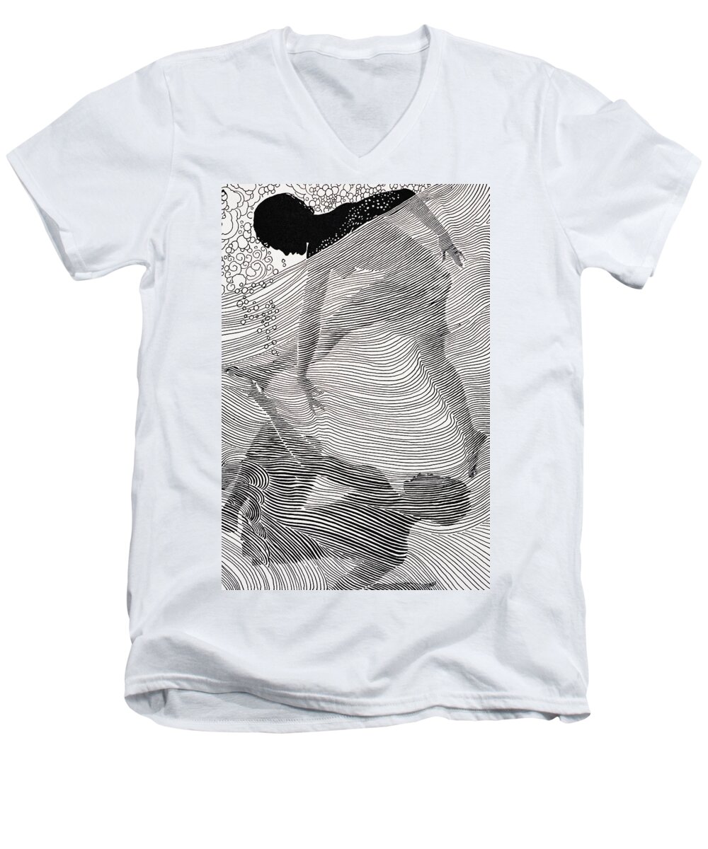 1930 Men's V-Neck T-Shirt featuring the painting Swimmers by Hawaiian Legacy Archive - Printscapes