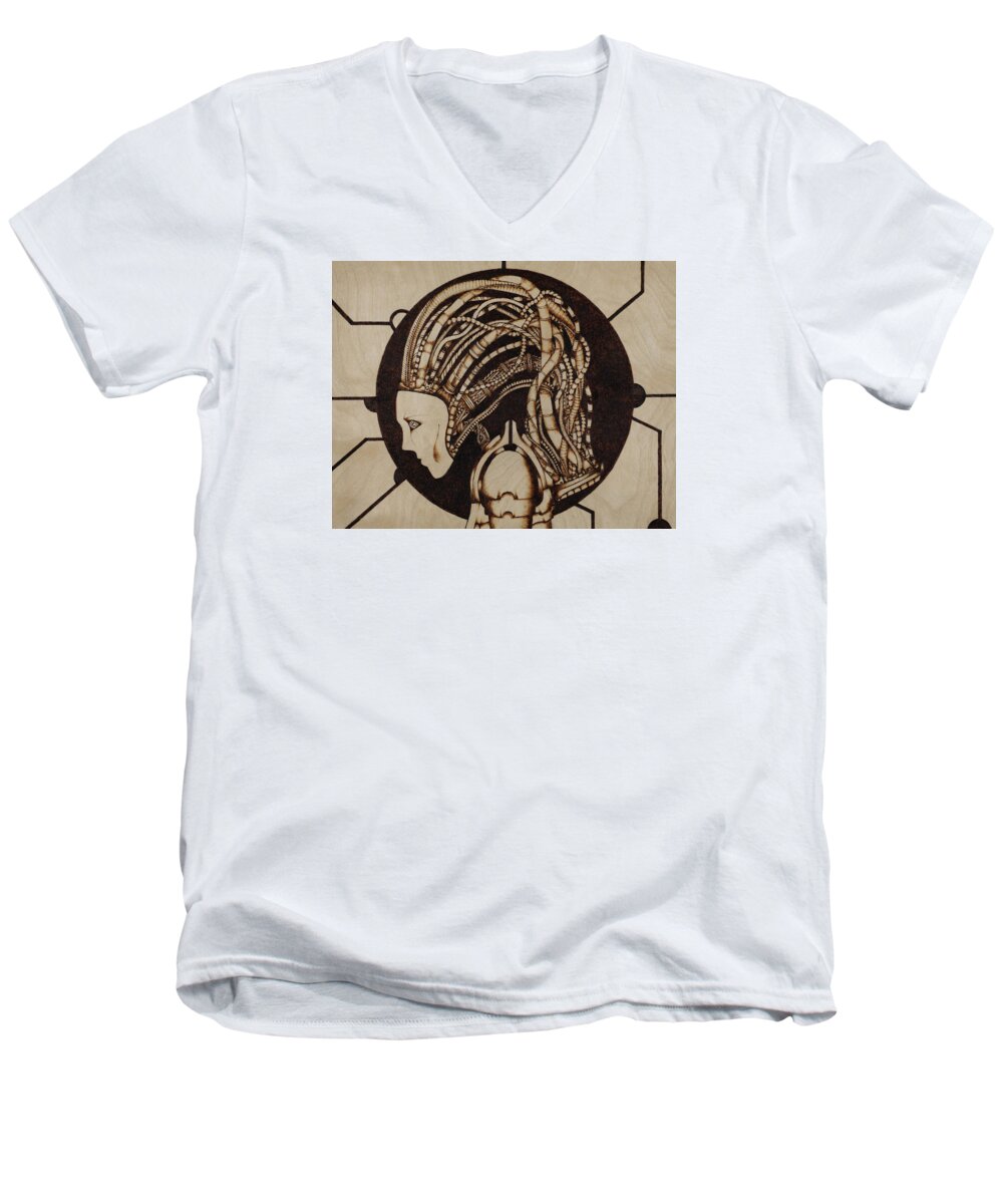 Pyrography Men's V-Neck T-Shirt featuring the pyrography Synth by Jeff DOttavio