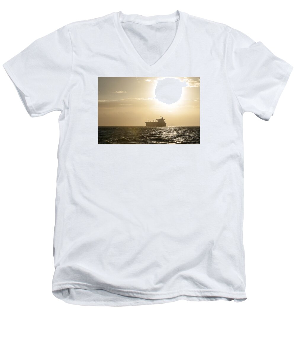 Tanker Men's V-Neck T-Shirt featuring the photograph Tanker in Sun by Brian Kinney