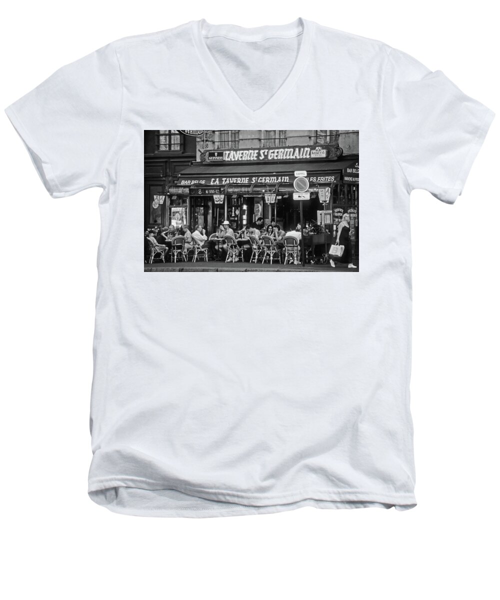 Frank Dimarco Men's V-Neck T-Shirt featuring the photograph Taverne St. Germain, Paris by Frank DiMarco