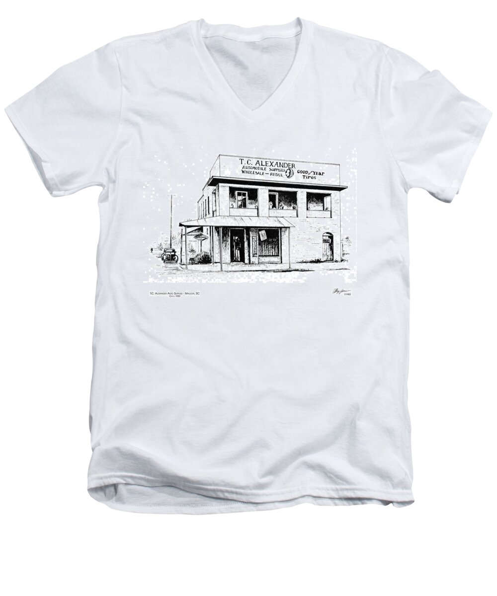 Tc Alexander Men's V-Neck T-Shirt featuring the drawing TC Alexander Store by Greg Joens