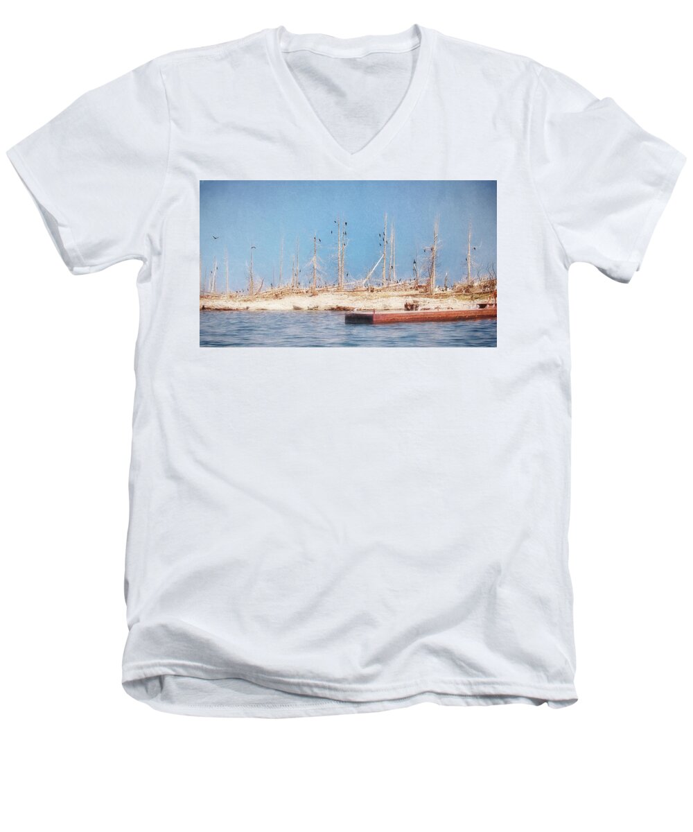 Cormorants Men's V-Neck T-Shirt featuring the photograph The Cormorants at Deaths Door by Susan Rissi Tregoning