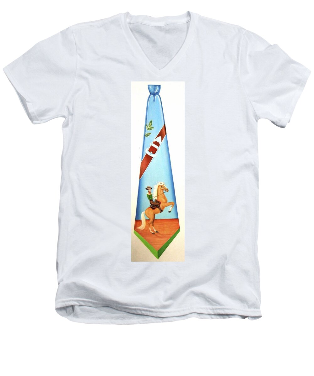 Cowboy Tie Men's V-Neck T-Shirt featuring the painting The Cowboy by Tracy Dennison