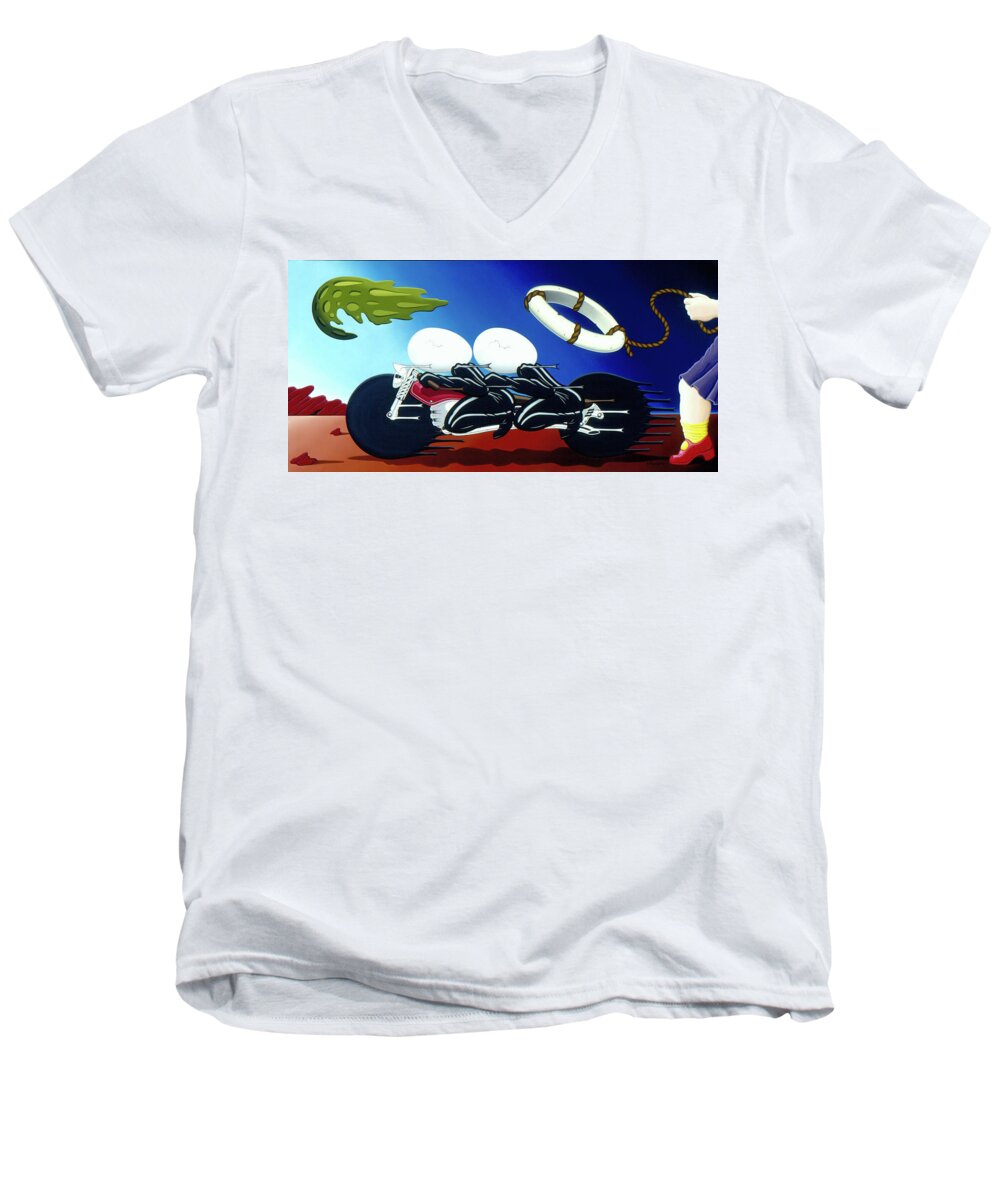  Men's V-Neck T-Shirt featuring the painting The Escape by Paxton Mobley