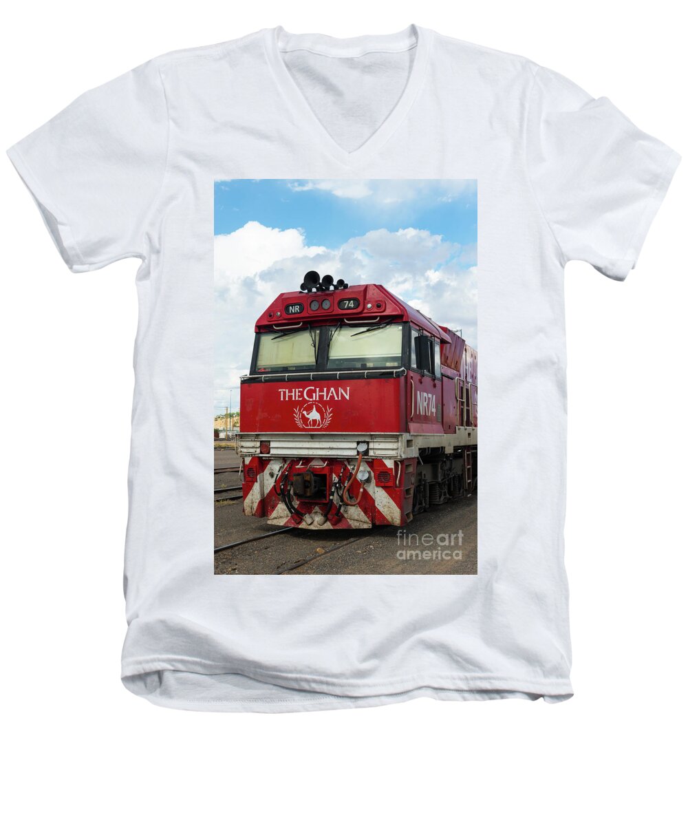 2017 Men's V-Neck T-Shirt featuring the photograph The famed Ghan train by Andrew Michael