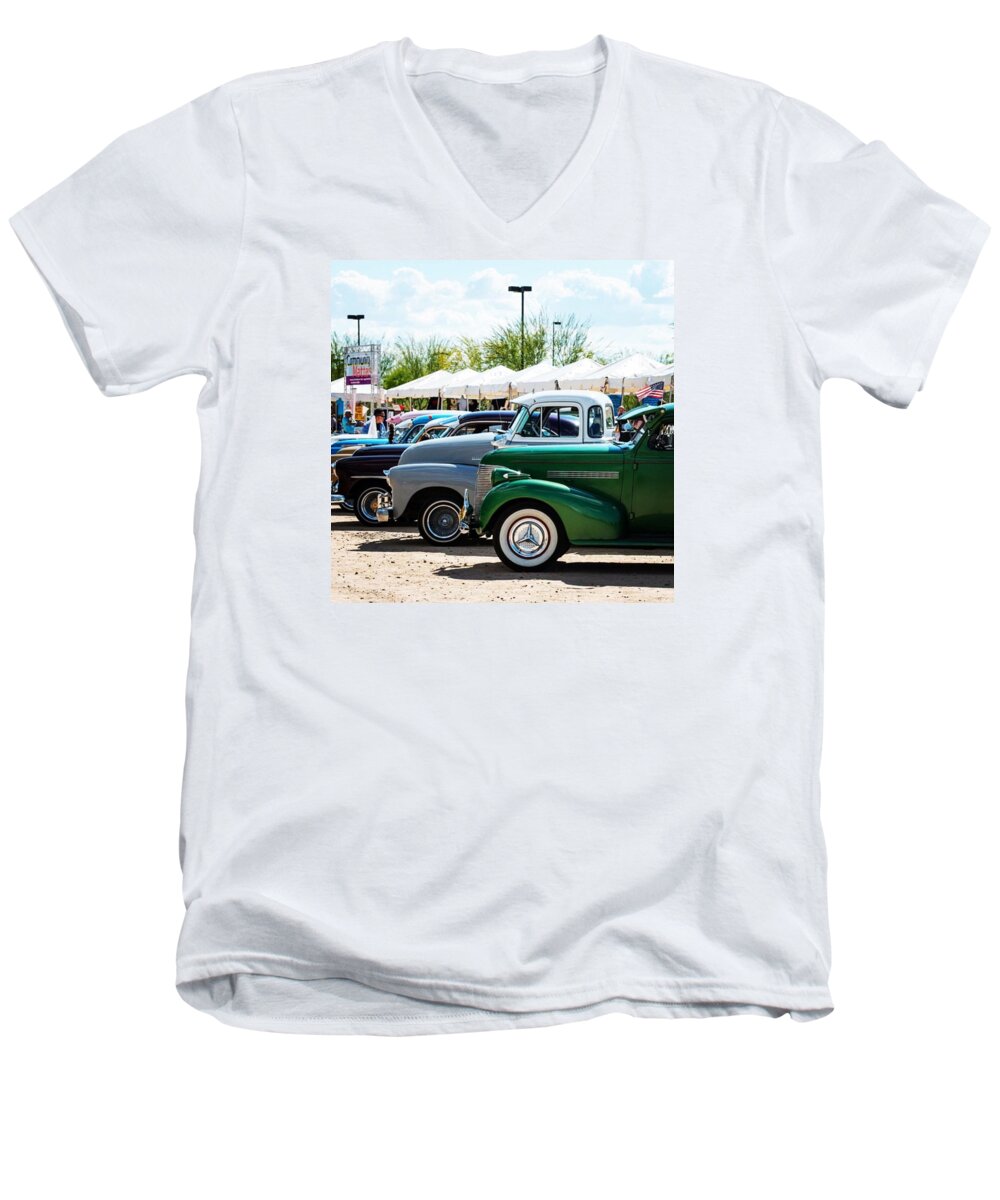 Antique Men's V-Neck T-Shirt featuring the photograph Car Show by Michael Moriarty