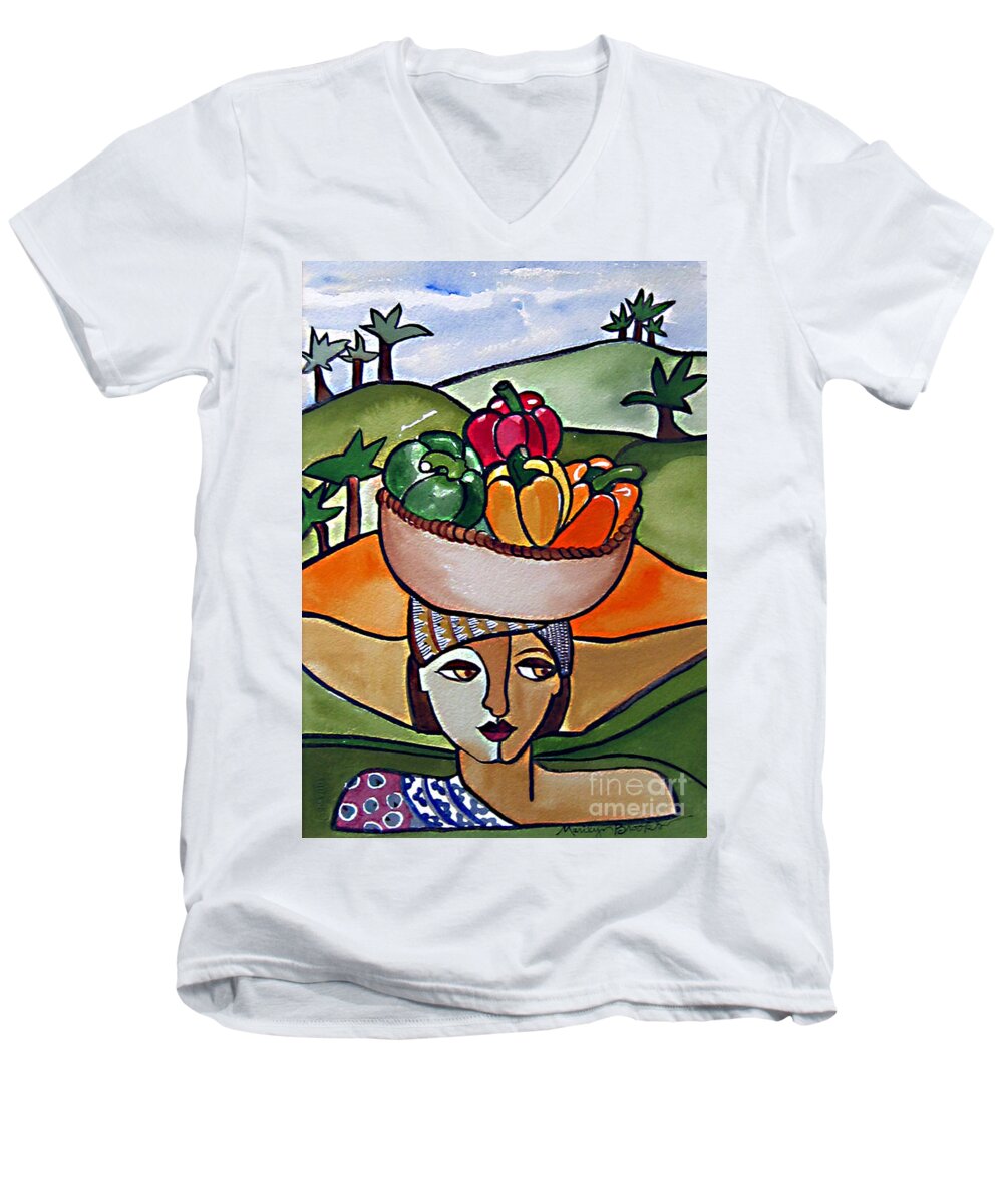 Harvest Men's V-Neck T-Shirt featuring the painting The Harvest by Marilyn Brooks