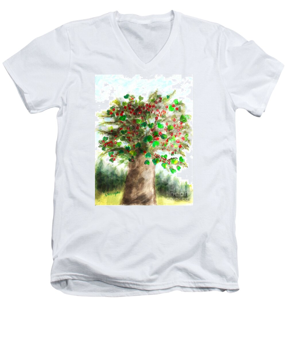 Tree Men's V-Neck T-Shirt featuring the painting The Holy Oak Tree by Laurie Morgan