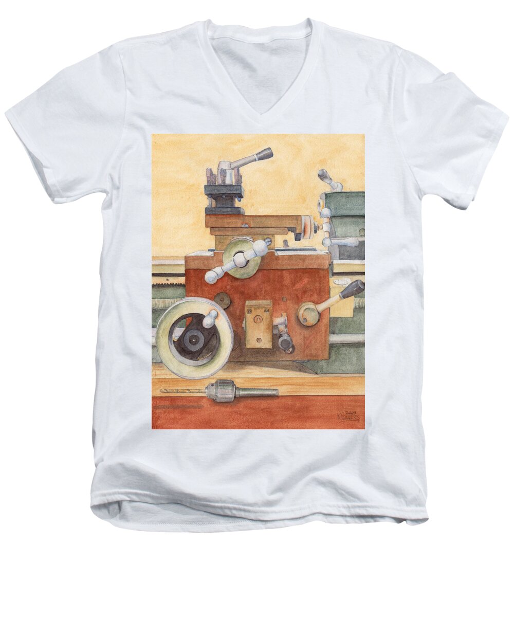 Lathe Men's V-Neck T-Shirt featuring the painting The Lathe by Ken Powers