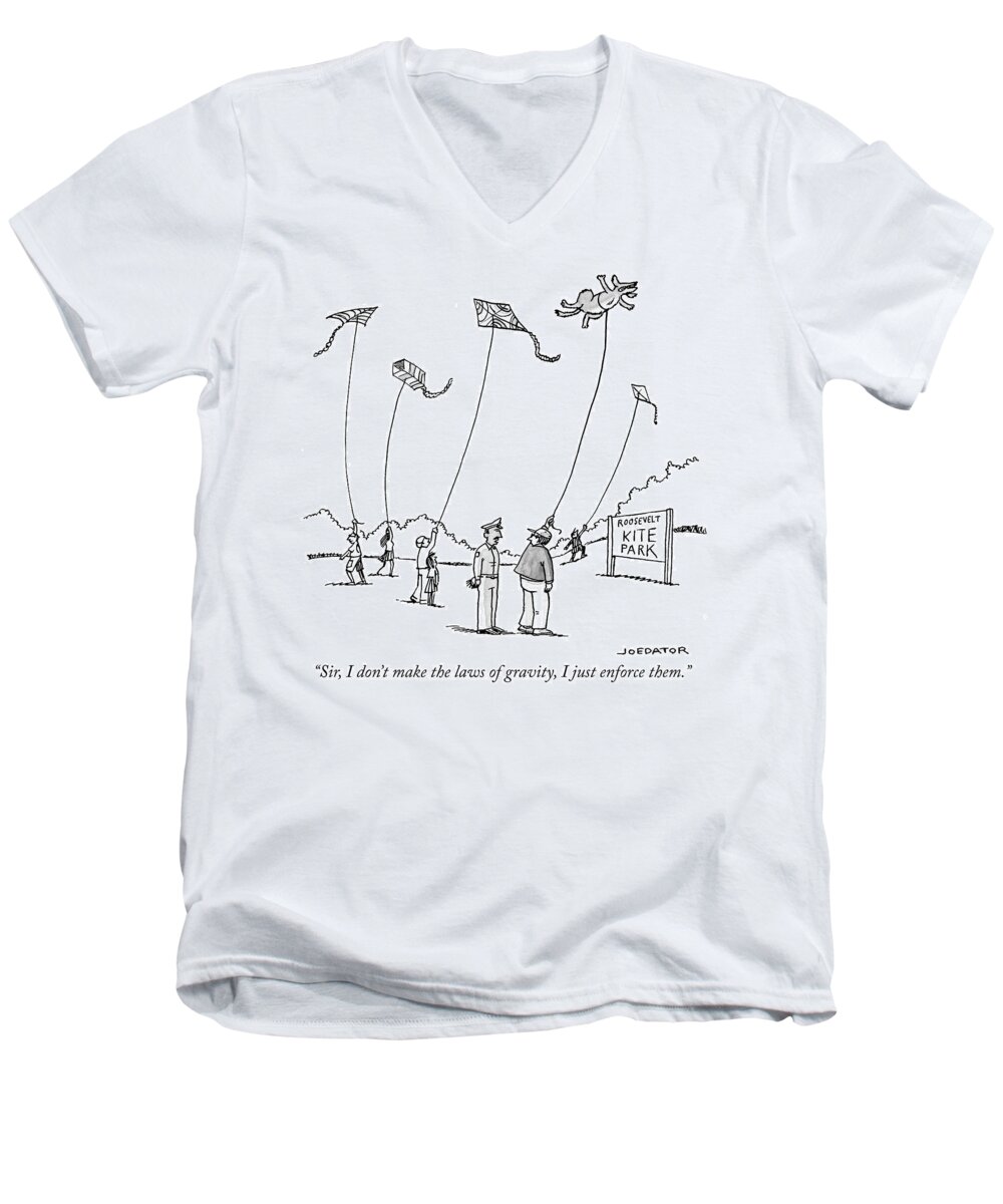 Sir Men's V-Neck T-Shirt featuring the drawing The laws of Gravity by Joe Dator