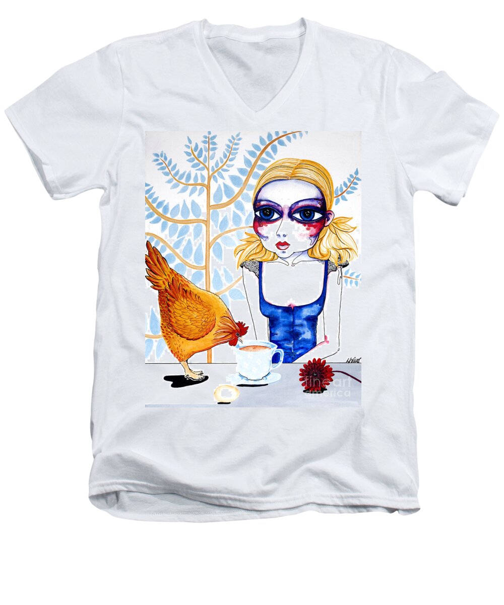 Chickens Men's V-Neck T-Shirt featuring the painting The Least I Could Do by Leanne Wilkes