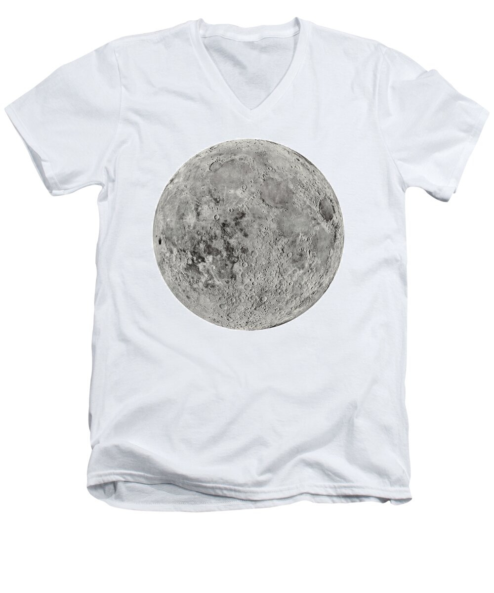 Moon Men's V-Neck T-Shirt featuring the photograph The Moon by the US Geological Survey - 1960s by Blue Monocle