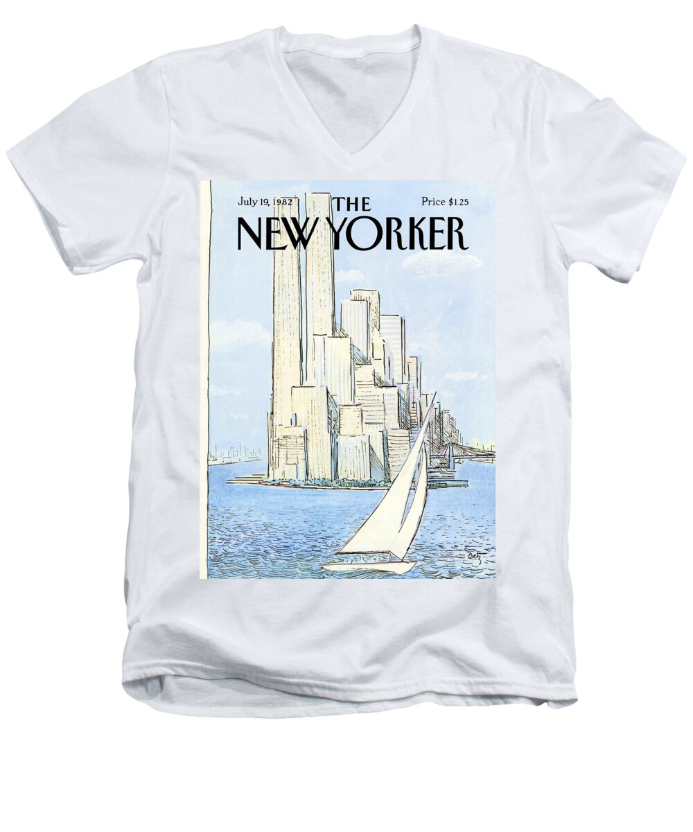 Regional Men's V-Neck T-Shirt featuring the painting New Yorker July 19th, 1982 by Arthur Getz