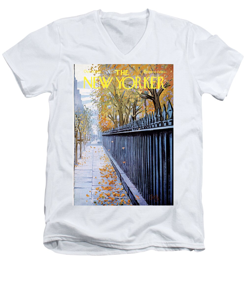 Season Men's V-Neck T-Shirt featuring the painting New Yorker October 19, 1968 by Arthur Getz