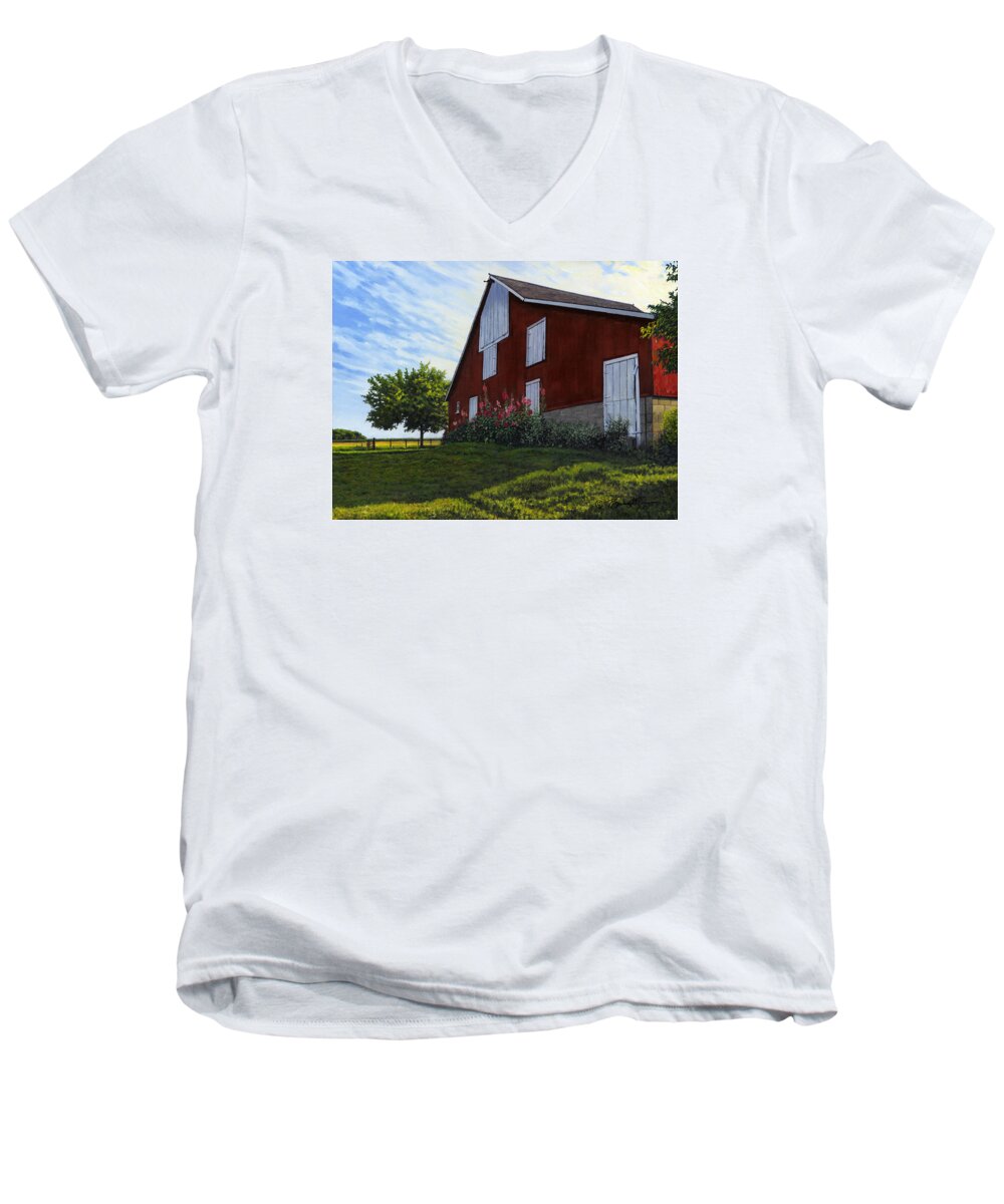 Barn Men's V-Neck T-Shirt featuring the painting The Old Stucco barn by Bruce Morrison