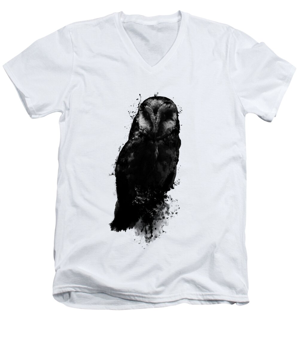 Owl Men's V-Neck T-Shirt featuring the mixed media The Owl by Nicklas Gustafsson
