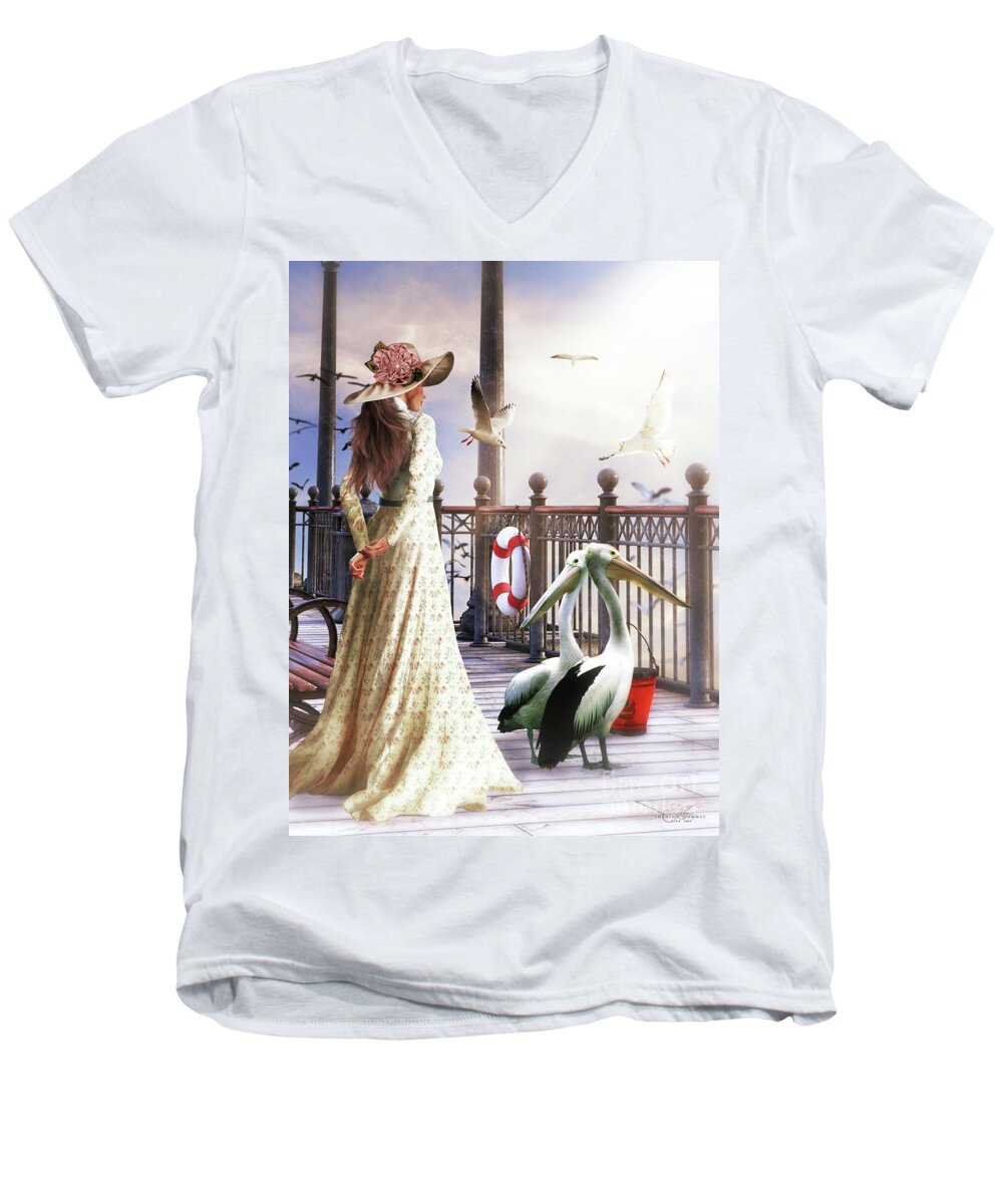 Promenade Men's V-Neck T-Shirt featuring the mixed media The Promenade by Shanina Conway