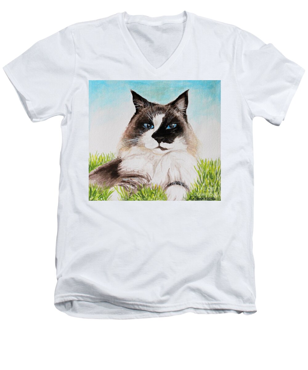 Pet Men's V-Neck T-Shirt featuring the painting The Ragdoll by Elizabeth Robinette Tyndall