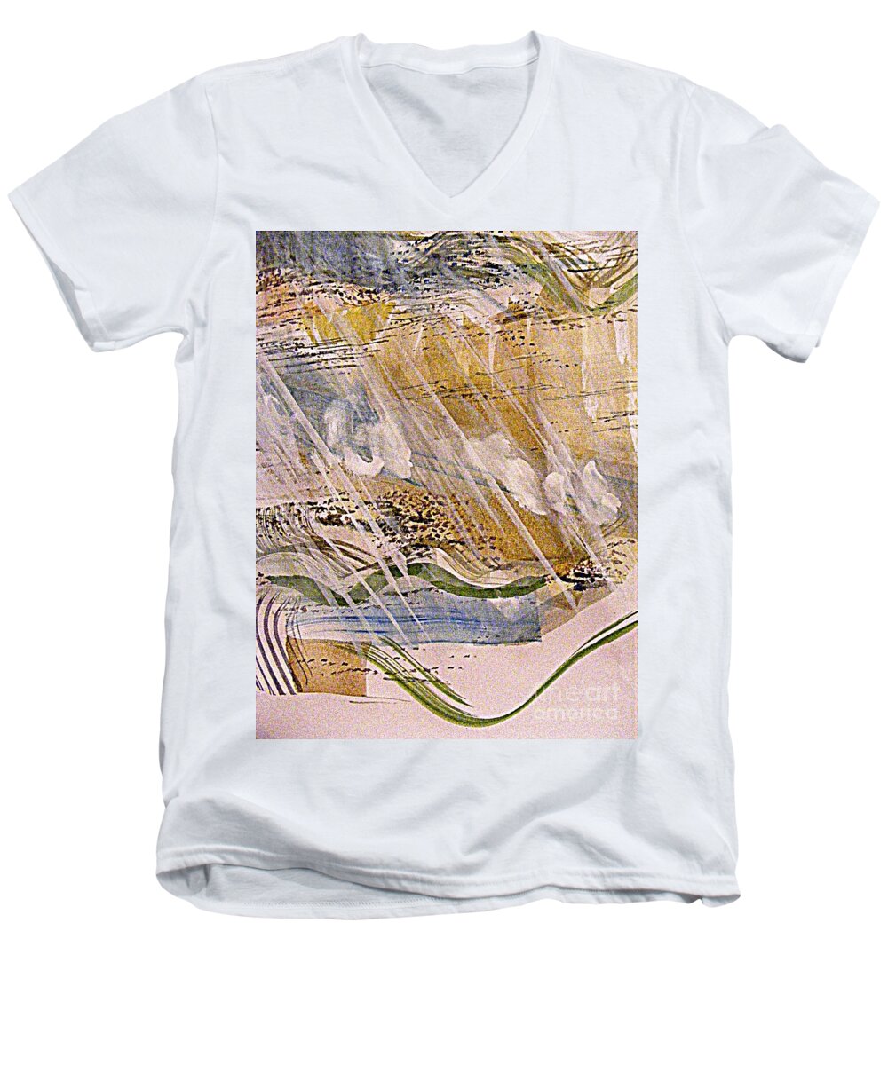 Watercolor And Gouache Abstract Landscape Painting Men's V-Neck T-Shirt featuring the painting The Storm by Nancy Kane Chapman