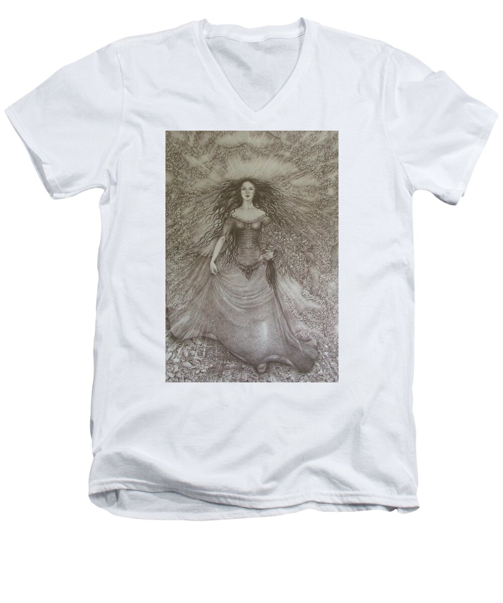 Spring Men's V-Neck T-Shirt featuring the drawing Victory of Spring by Rita Fetisov
