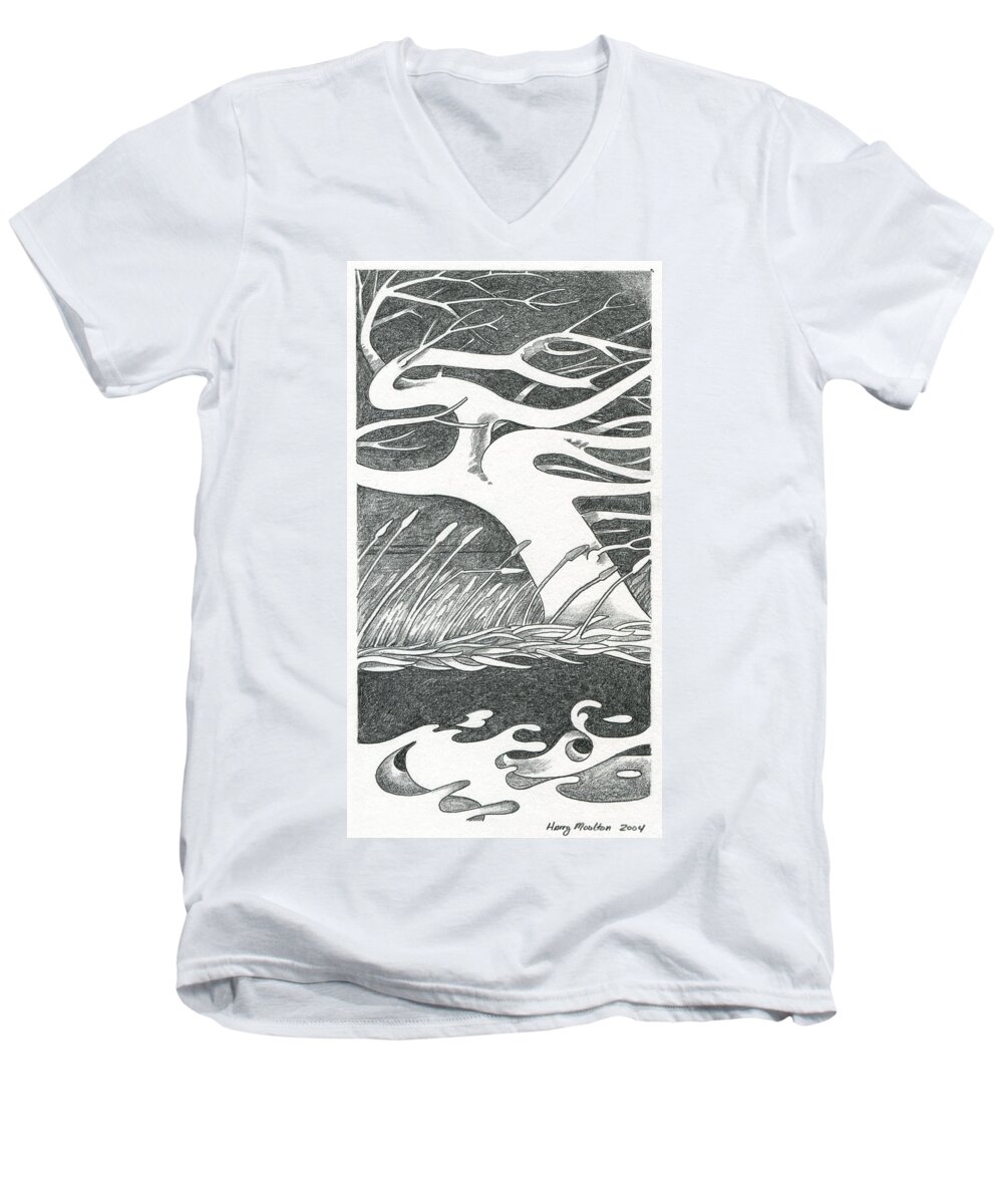 Tree Men's V-Neck T-Shirt featuring the drawing The Wind by Harry Moulton
