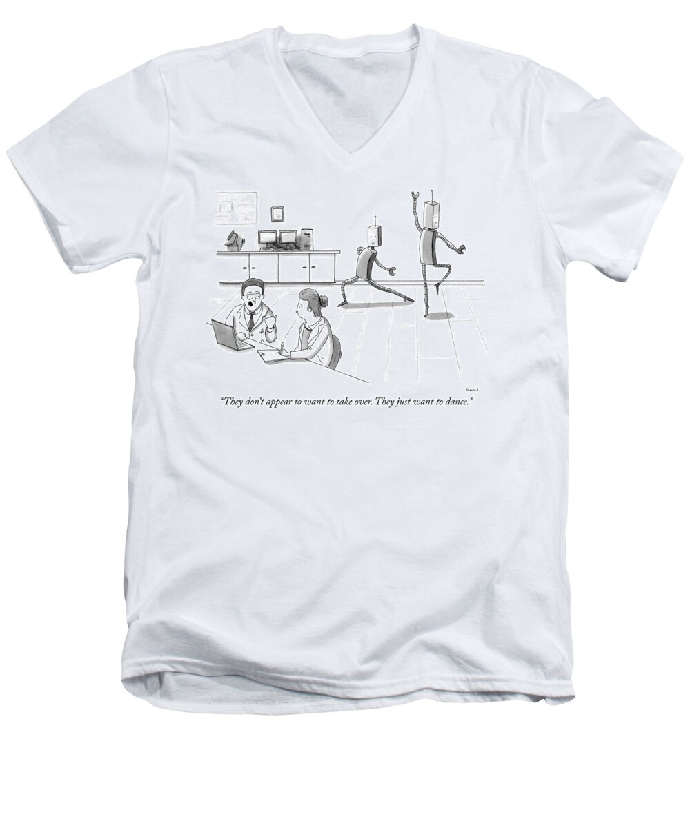 they Don't Appear To Want To Take Over. They Just Want To Dance. Men's V-Neck T-Shirt featuring the drawing They just want to dance by Navied Mahdavian