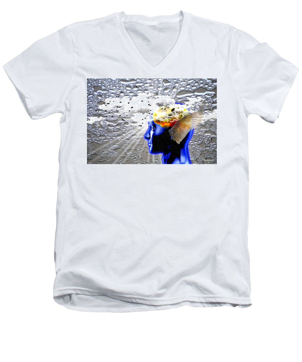 Thoughts Men's V-Neck T-Shirt featuring the digital art Thougths Are Like Birds by Paulo Zerbato