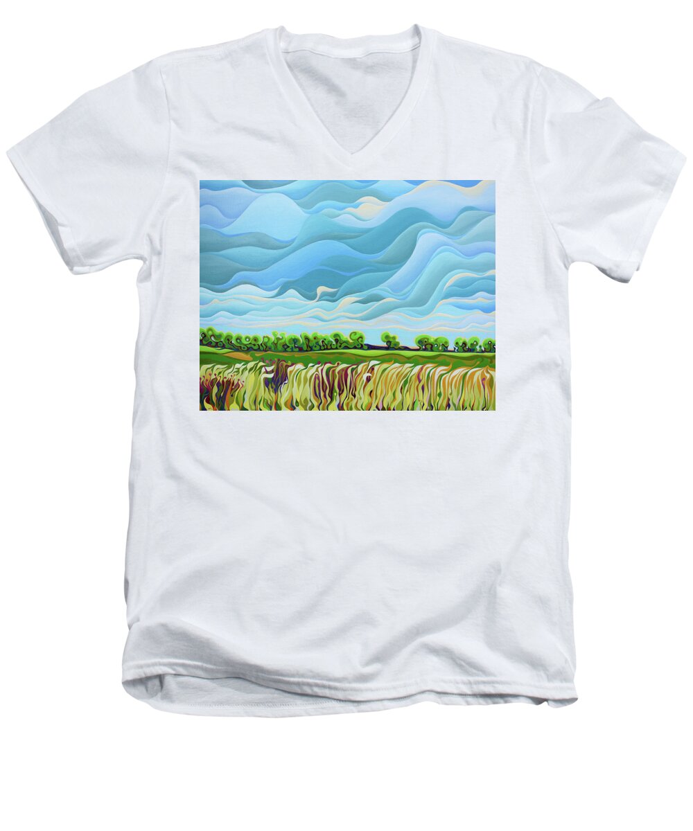 Landscape Men's V-Neck T-Shirt featuring the painting Thunder Sky by Amy Ferrari