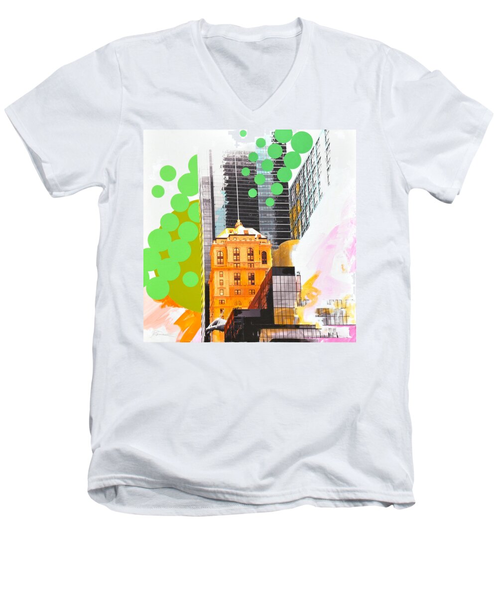 Ny Men's V-Neck T-Shirt featuring the painting Times Square NY Advertise by Jean Pierre Rousselet