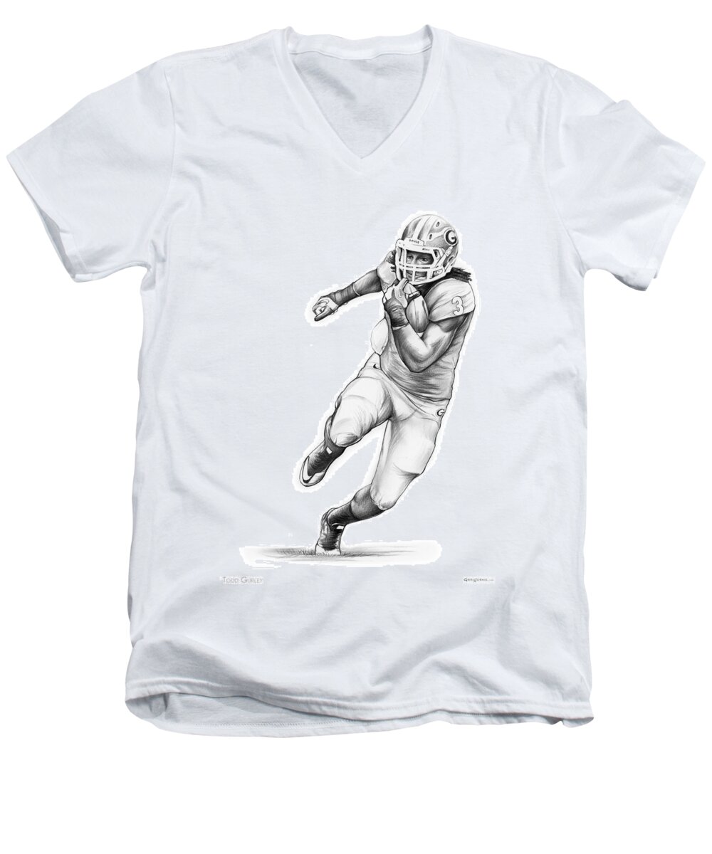 Todd Gurley Men's V-Neck T-Shirt featuring the drawing Todd Gurley by Greg Joens