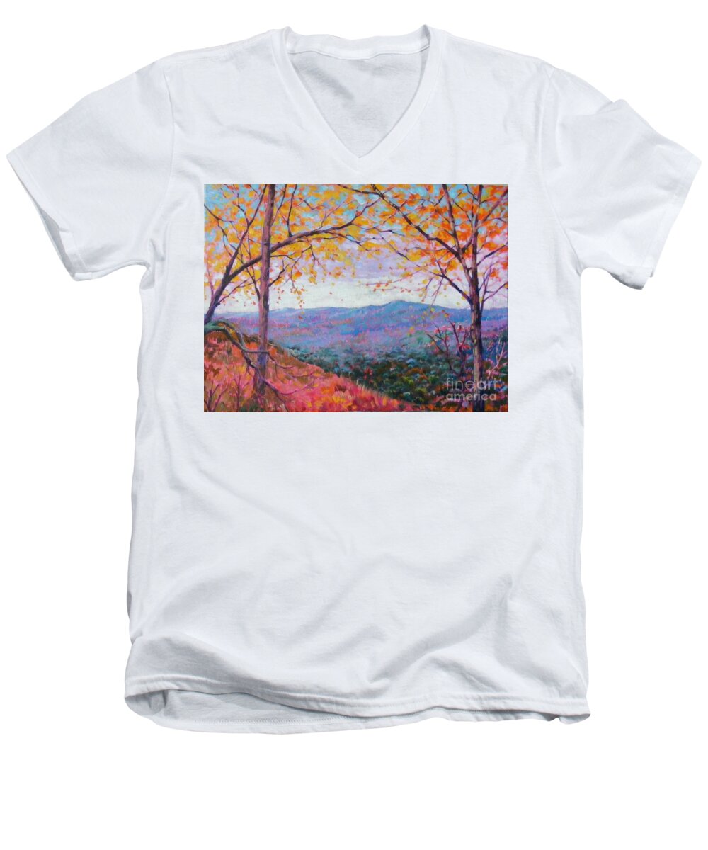 Amicalola State Park Men's V-Neck T-Shirt featuring the painting Toward blue ridge by Celine K Yong