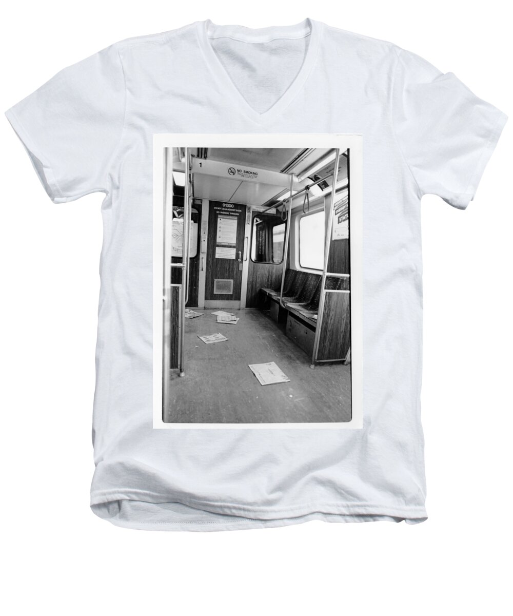 Dirty Train Men's V-Neck T-Shirt featuring the photograph Train Car by Joseph Caban