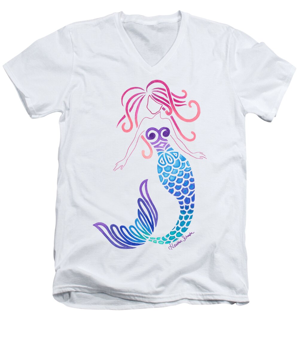 Tribal Men's V-Neck T-Shirt featuring the drawing Tribal Mermaid by Heather Schaefer