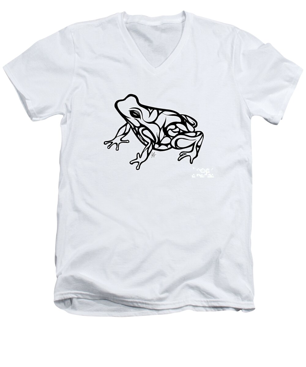 Frog Men's V-Neck T-Shirt featuring the digital art Tribal Ribbet by JamieLynn Warber