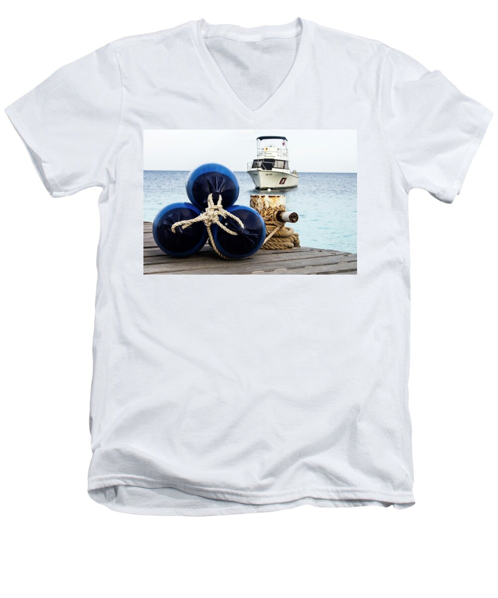 Bonaire Men's V-Neck T-Shirt featuring the photograph Triple Bumpers by Jean Noren