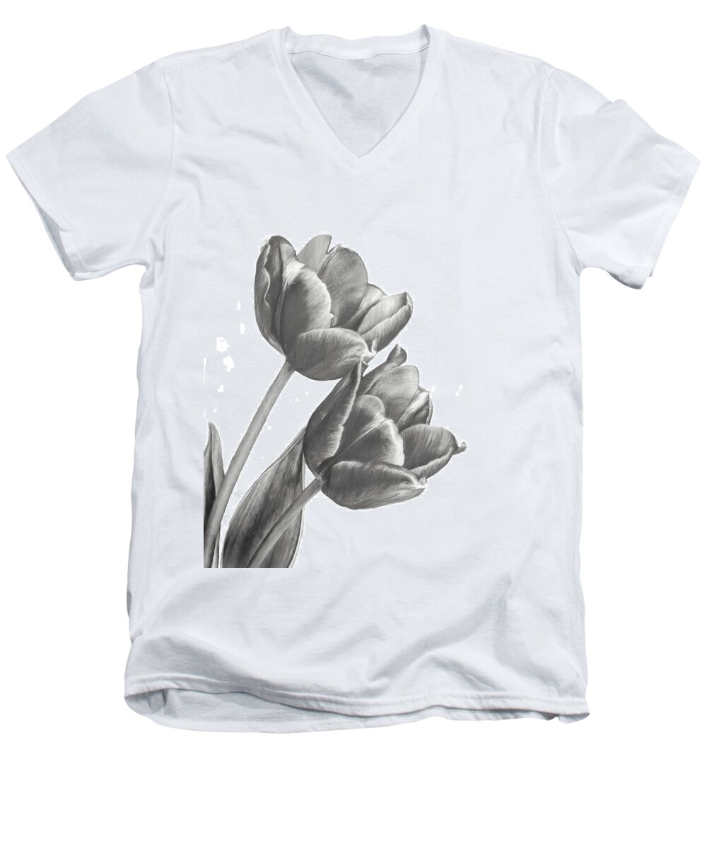 Black And White Men's V-Neck T-Shirt featuring the photograph Tulip Sketch by David and Carol Kelly