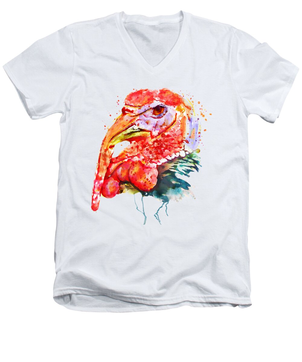 Birds Men's V-Neck T-Shirt featuring the painting Turkey Head by Marian Voicu