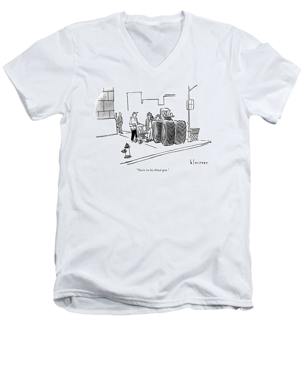 Cctk Men's V-Neck T-Shirt featuring the drawing Two Parents With Children In Prams Speak. One by John Klossner