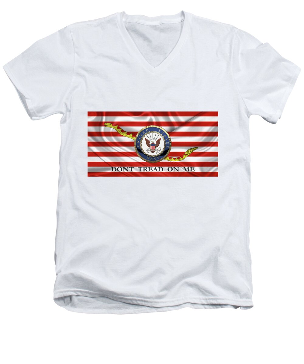'military Insignia & Heraldry 3d' Collection By Serge Averbukh Men's V-Neck T-Shirt featuring the digital art U. S. Navy - U S N Emblem over Naval Jack by Serge Averbukh