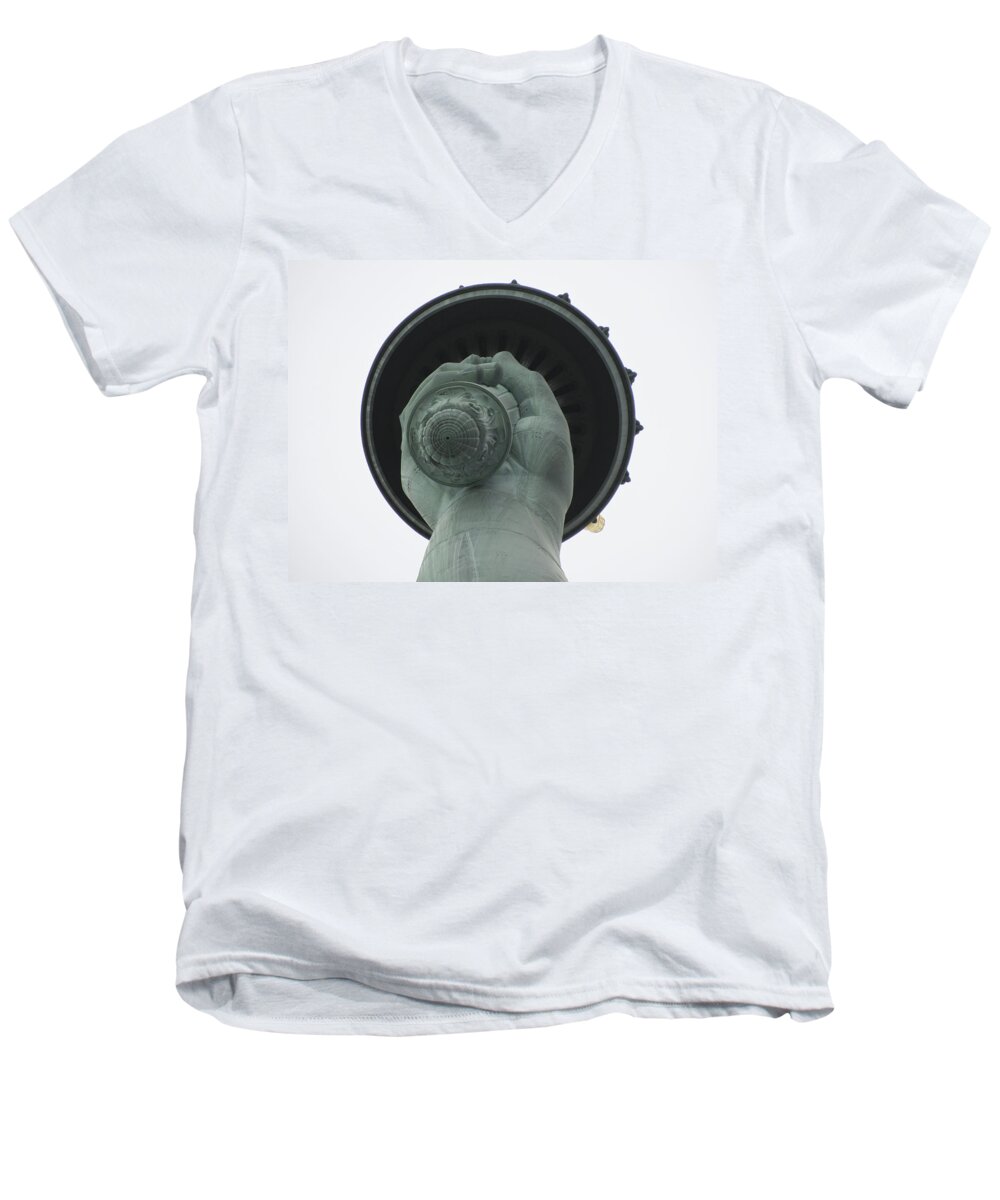 American Men's V-Neck T-Shirt featuring the photograph Underside of Liberty Torch by Erik Burg