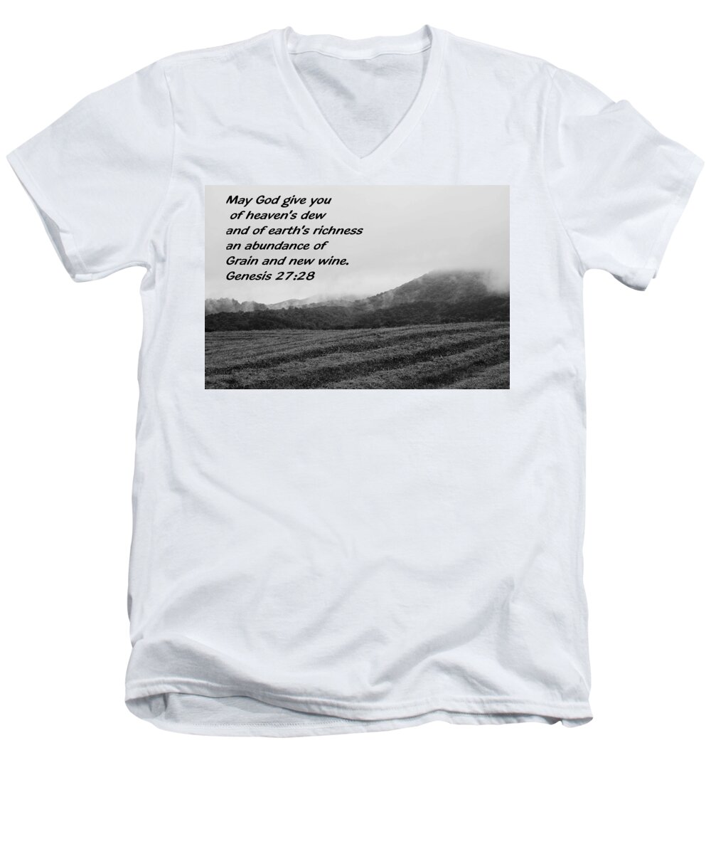 Bible Verse Men's V-Neck T-Shirt featuring the photograph Uplifting Fog by Eric Liller