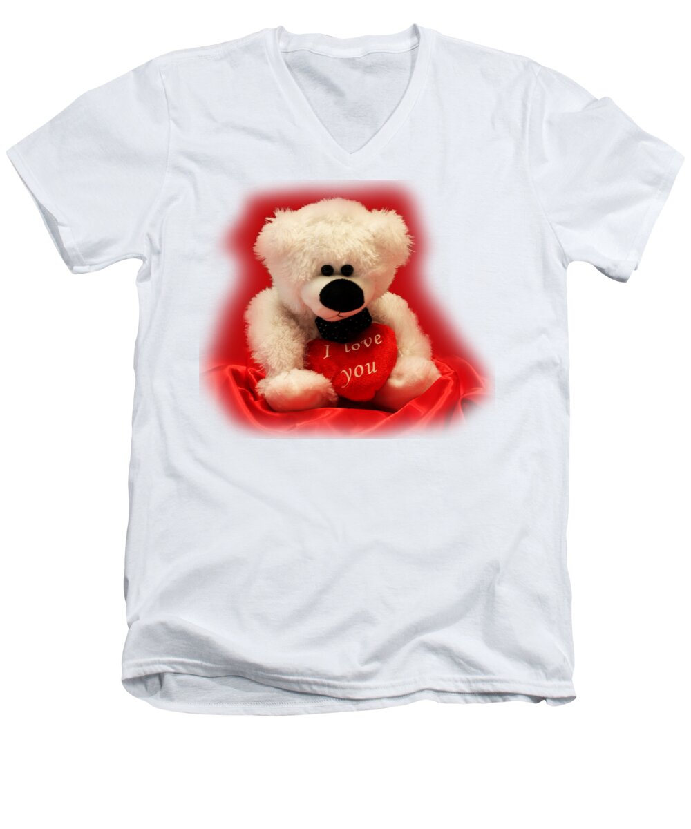 Holiday Men's V-Neck T-Shirt featuring the photograph Valentine Bear by Linda Phelps