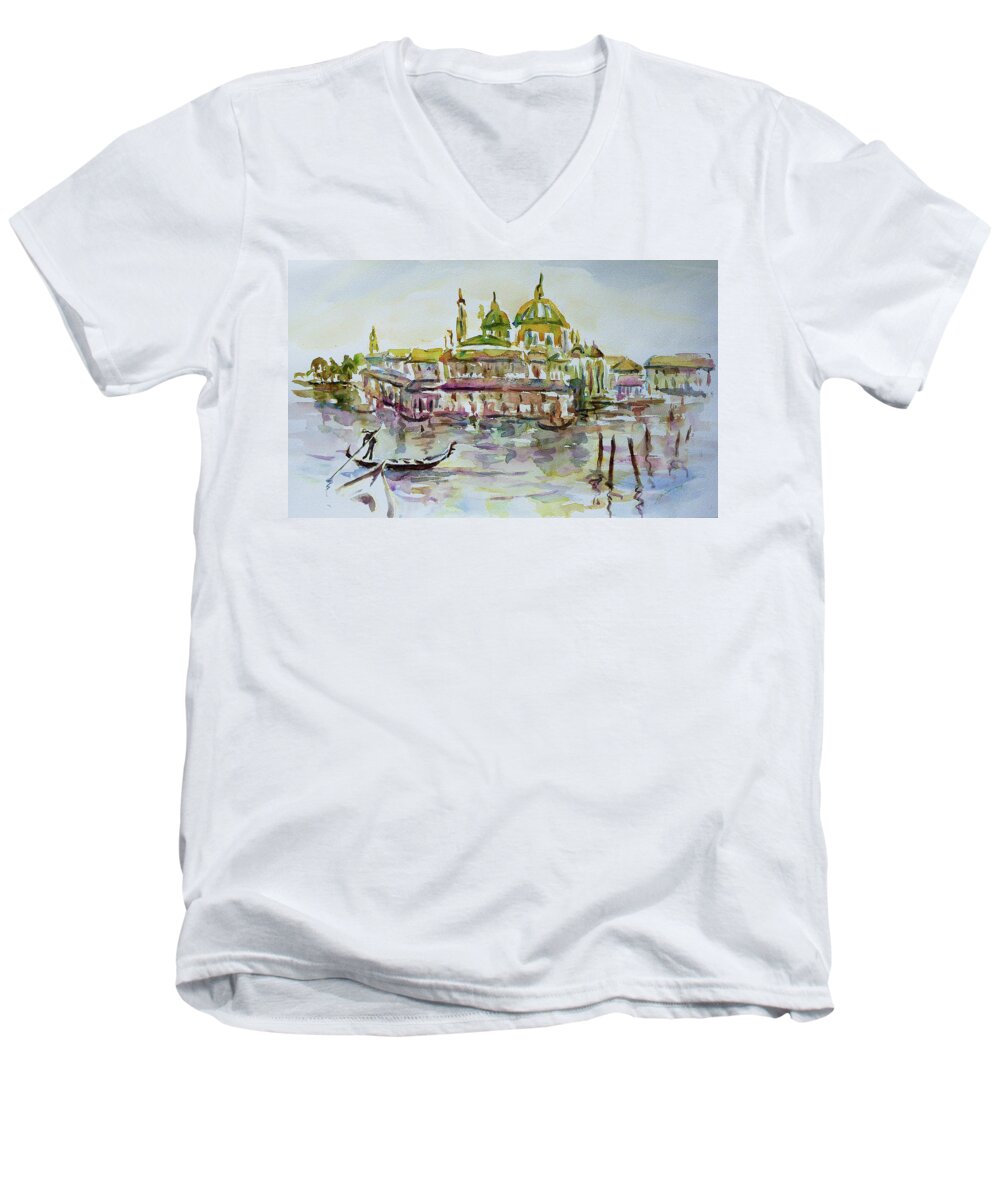 Watercolour Men's V-Neck T-Shirt featuring the painting Venice Impression IV by Xueling Zou