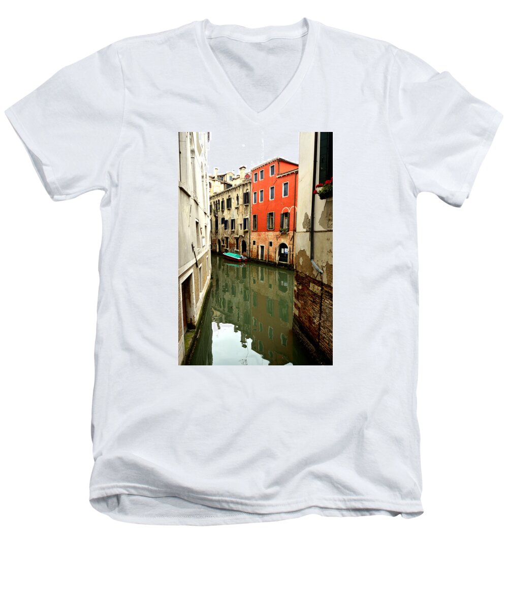 Canal With Reflections Men's V-Neck T-Shirt featuring the photograph Venice Street Scene 3 by Richard Ortolano