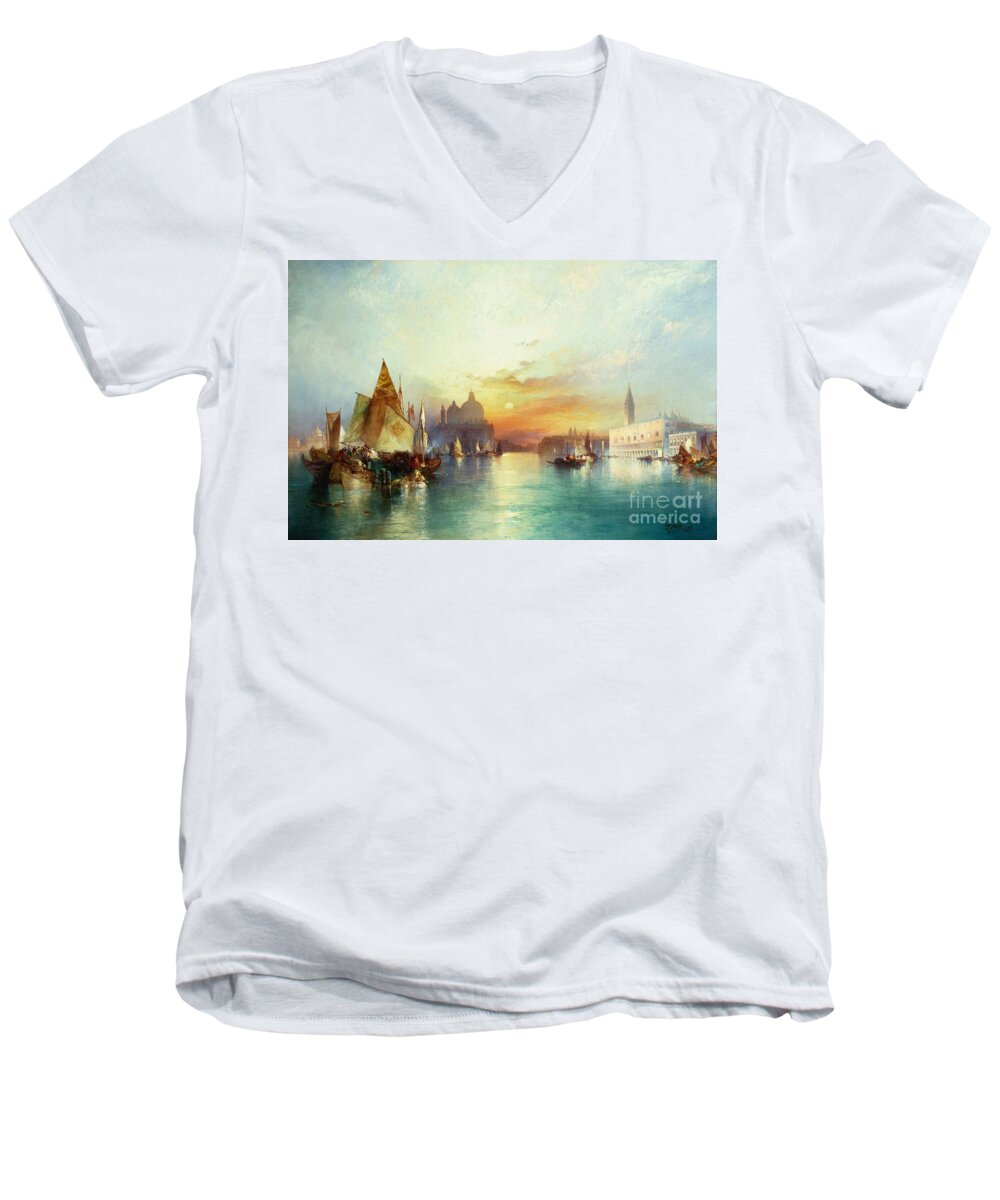 Venetian Scene Men's V-Neck T-Shirt featuring the painting Venice, 1897 by Thomas Moran