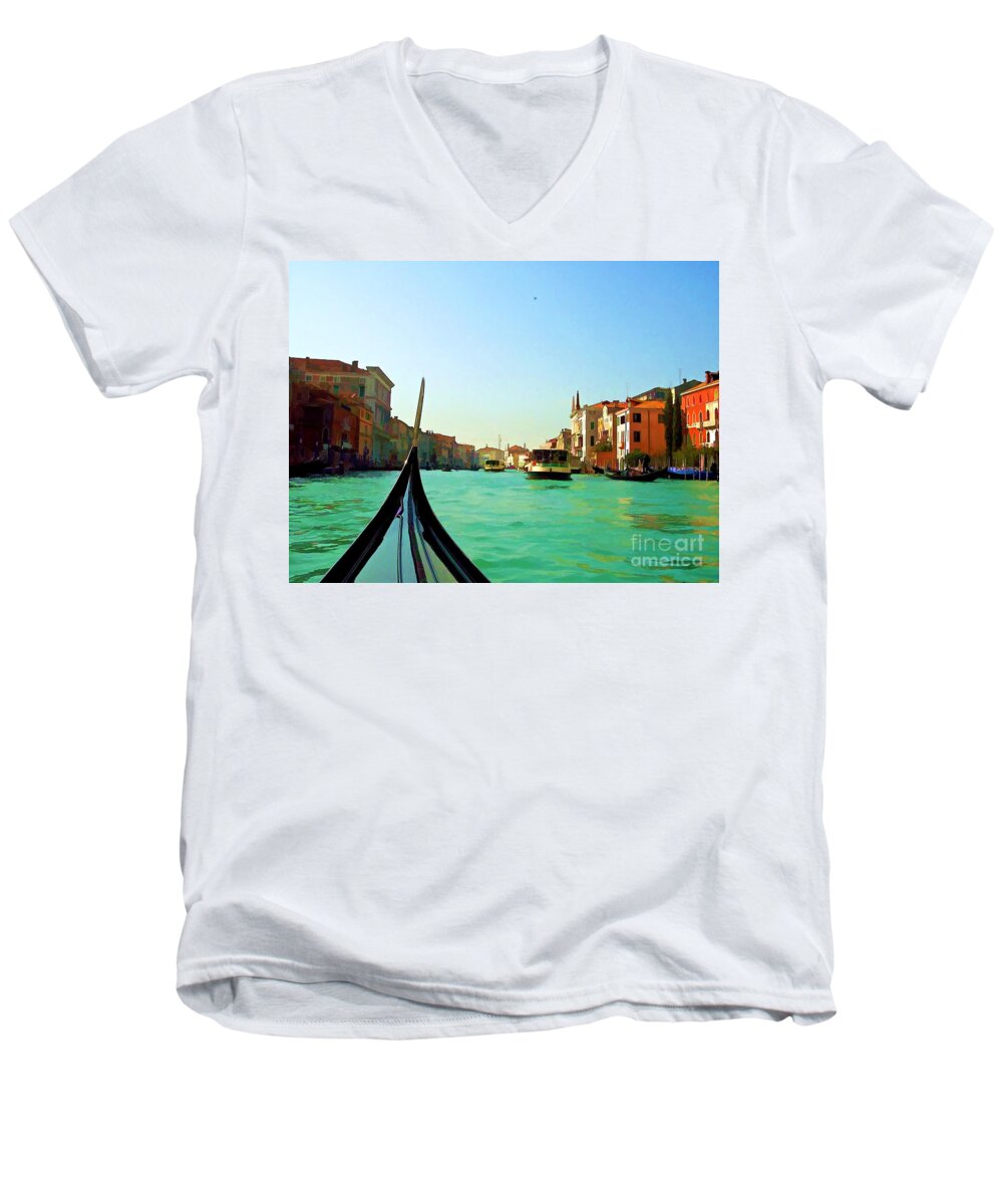 Venice Italy Men's V-Neck T-Shirt featuring the photograph Venice Waterway by Roberta Byram