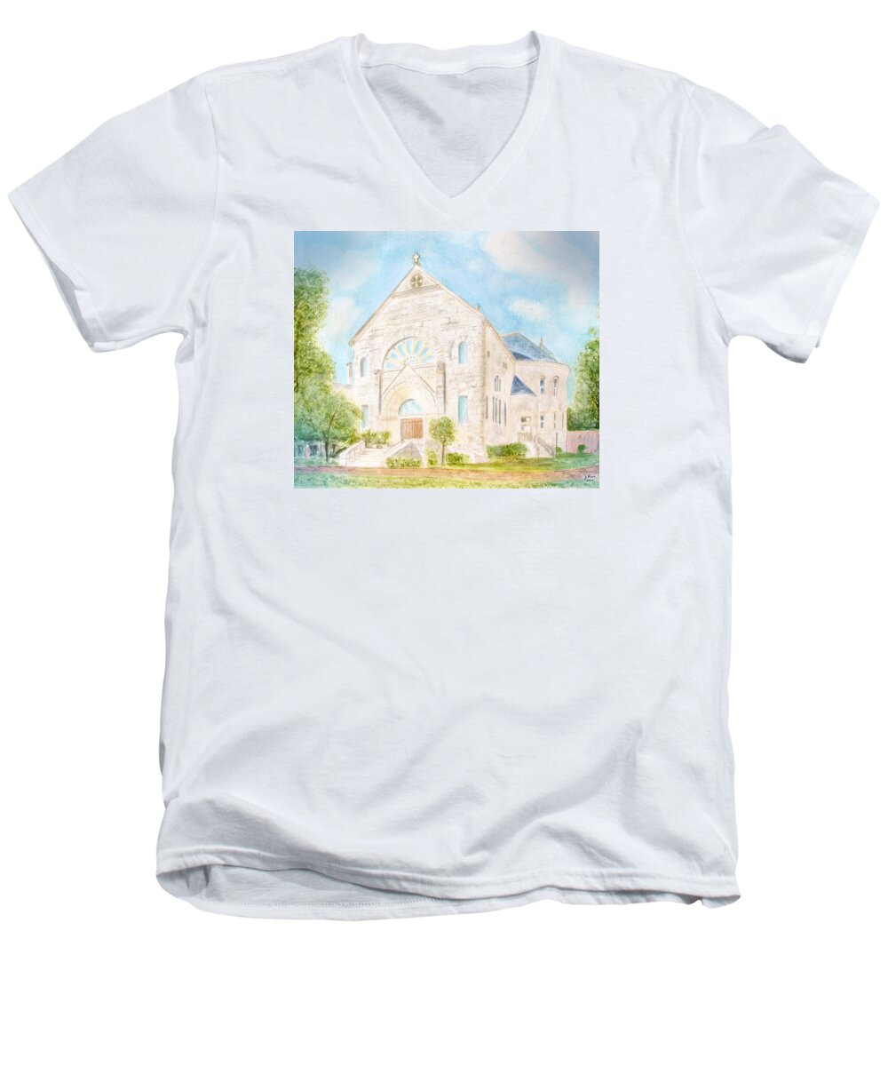 Monastery Men's V-Neck T-Shirt featuring the painting Visitation Monastery Mobile Alabama by Jerry Fair