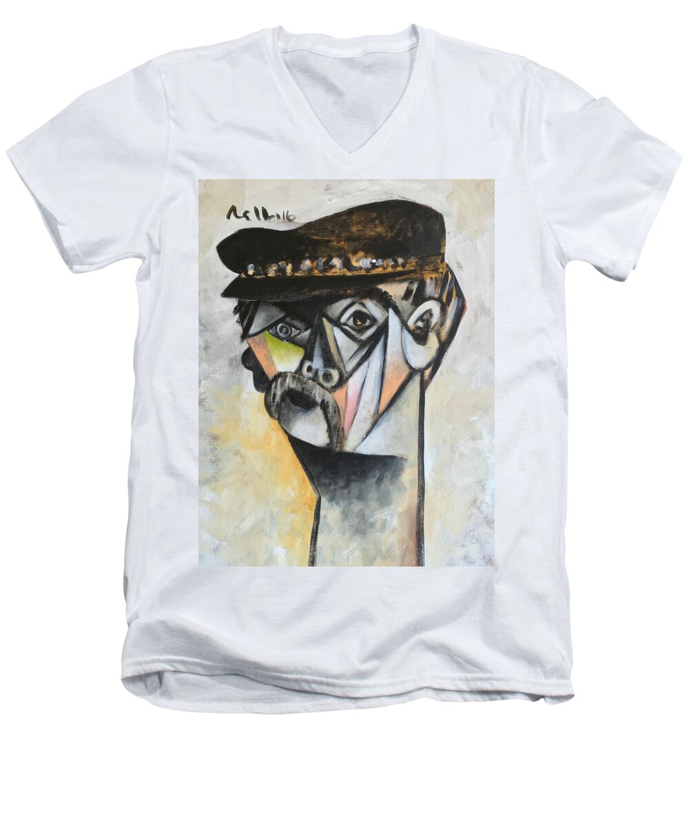  Abstract Men's V-Neck T-Shirt featuring the painting VITAE The Old Man by Mark M Mellon
