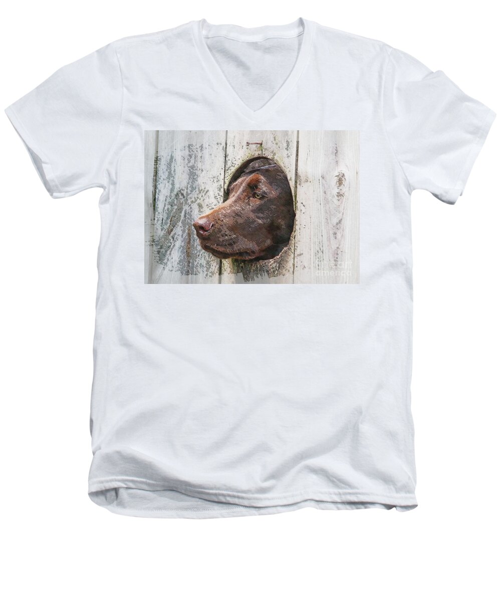 Dog Men's V-Neck T-Shirt featuring the photograph Waiting on Master by Robert Pearson